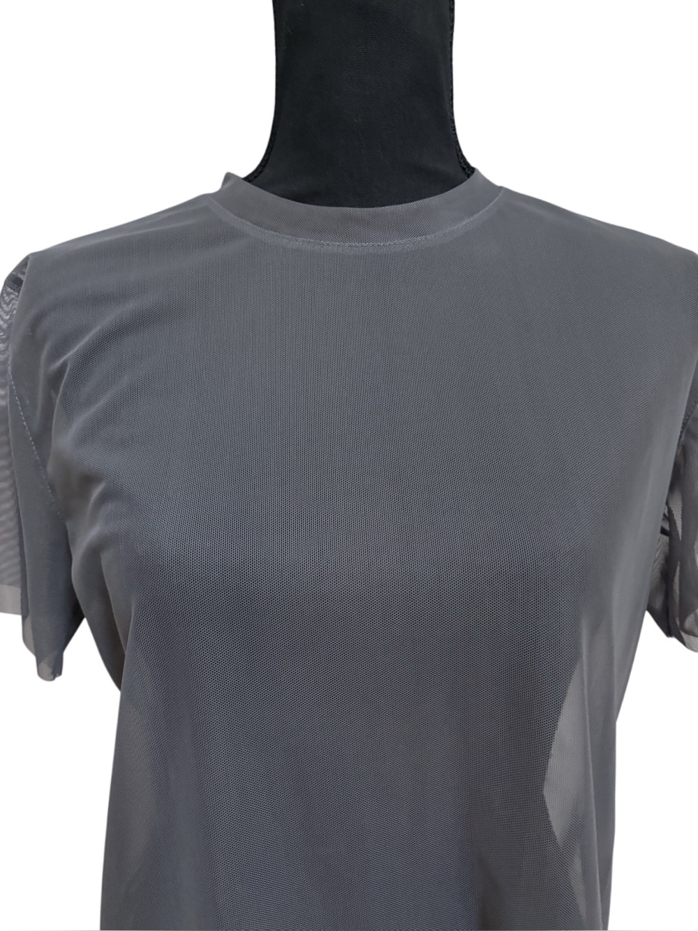 Oak + Fort Sheer Grey Mesh Crewneck T-Shirt Grunge Rave - Size Small - Picture 2 of 16